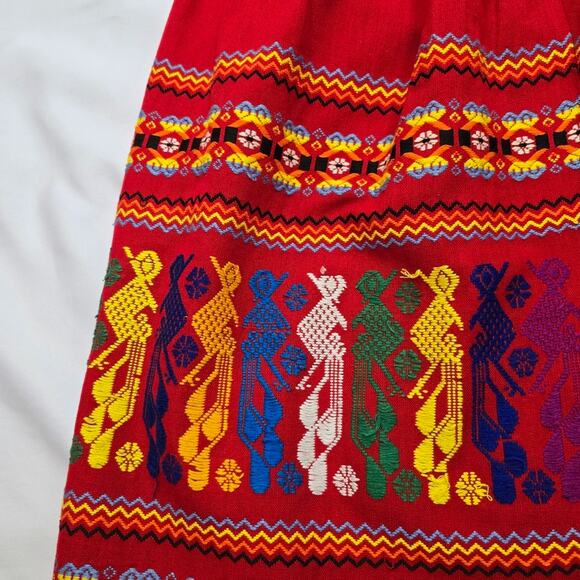 Handmade Guatemalan Red Mexican Skirt Colorful Embroidered Peasant Ethnic XL - Picture 6 of 13